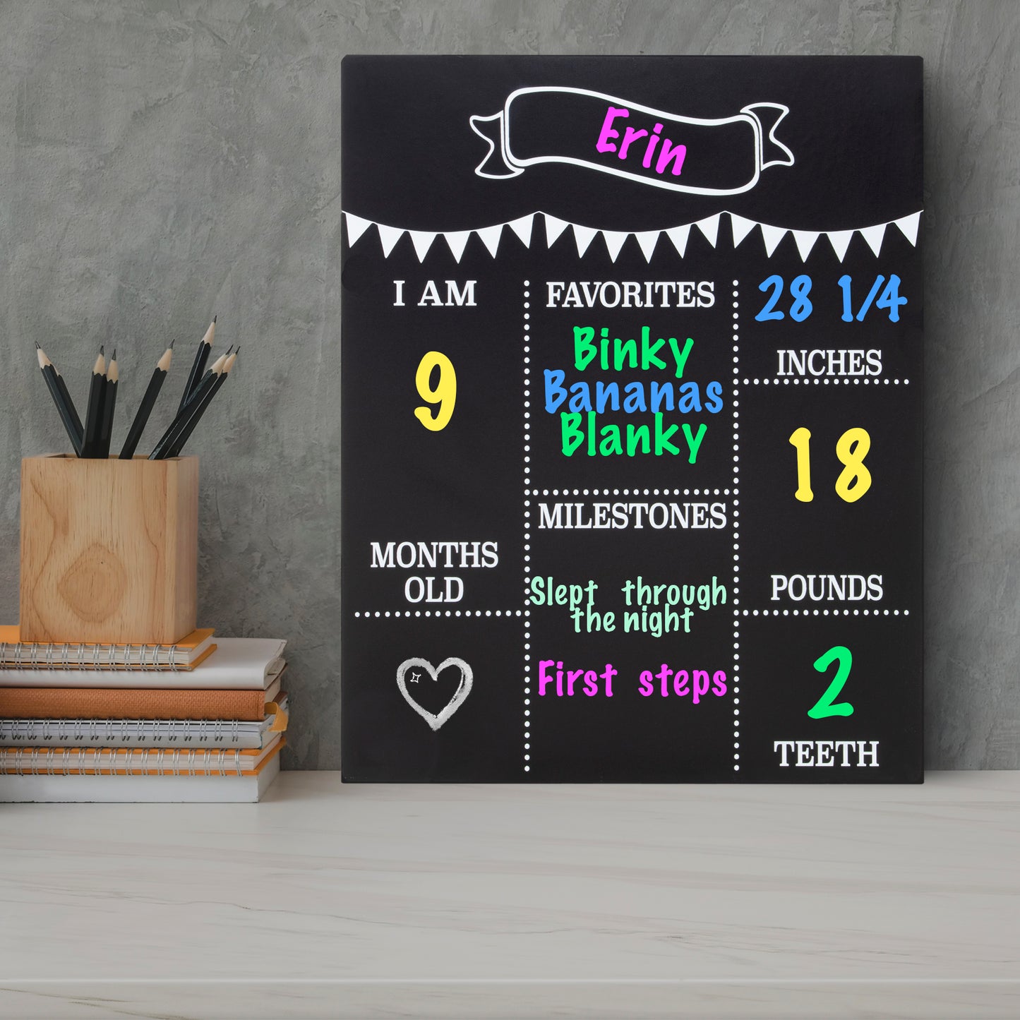 JennyGems Baby Milestone Chalkboard, Monthly Milestones for Baby Photo Prop Board, 11.5x14.5 Inch Wood Reusable Baby Milestone Board Chalkboard Sign, Baby's First Year