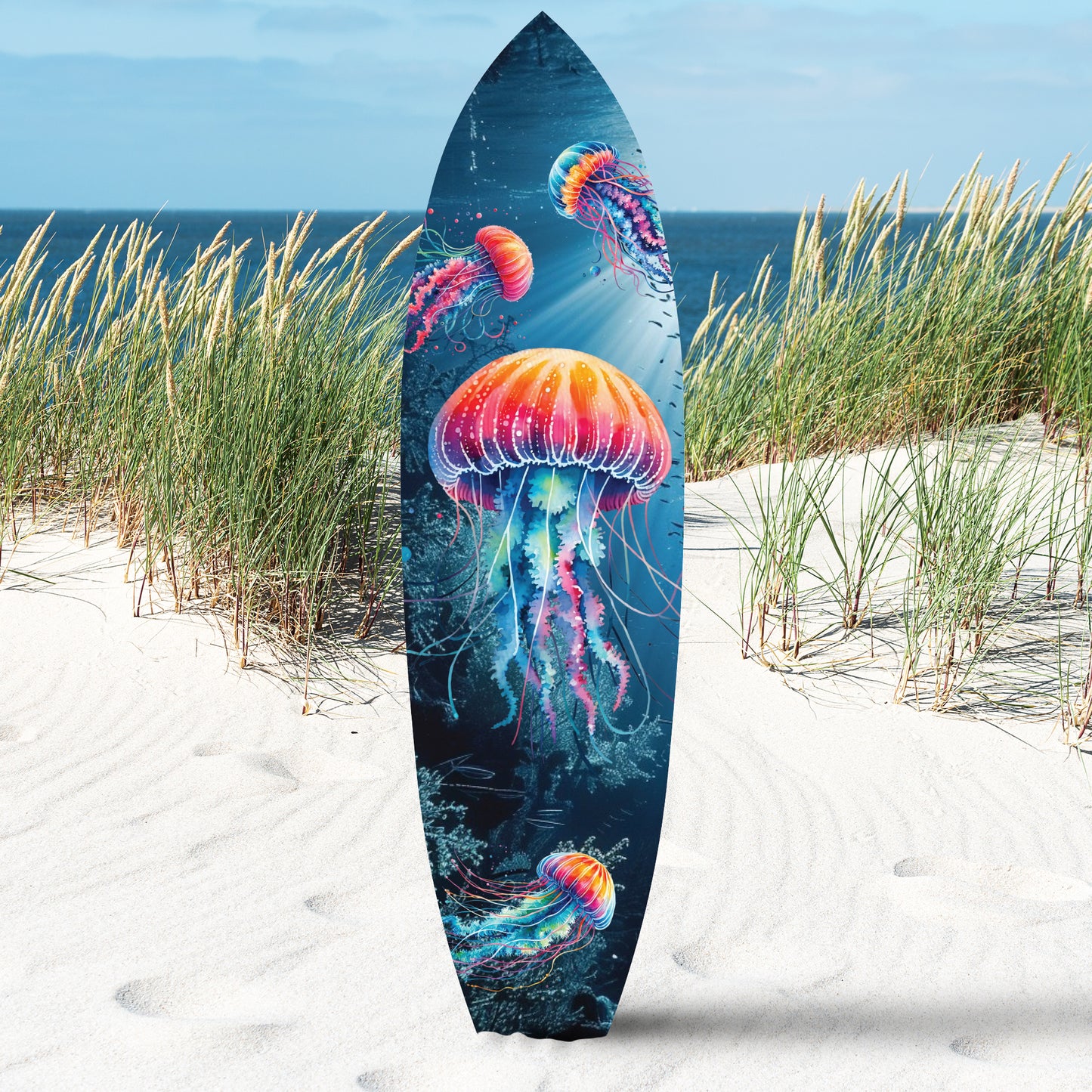 Outdoor Jellyfish Surfboard Wall Hanging, Weather Resistant, Decorative Jellyfish Wall Art, 4 Foot