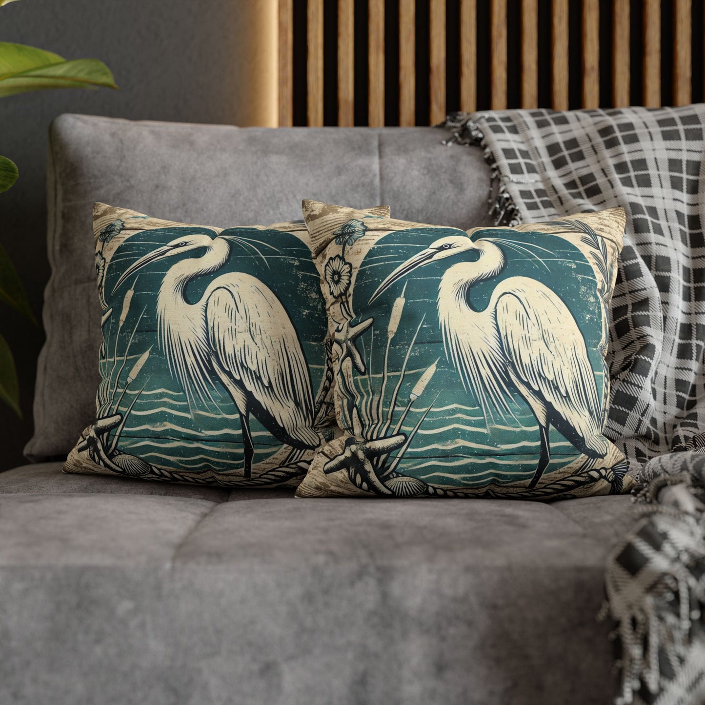 Egret Heron Bird Pillow Cover Decor