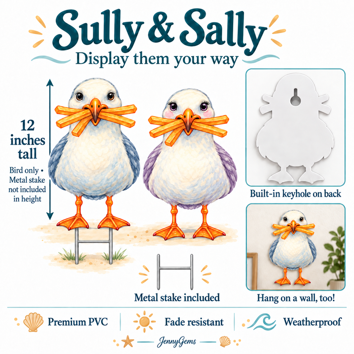 Halloween Garden Signs Set of 2 Pirates Costume Seagulls, Coastal Halloween Yard Decor