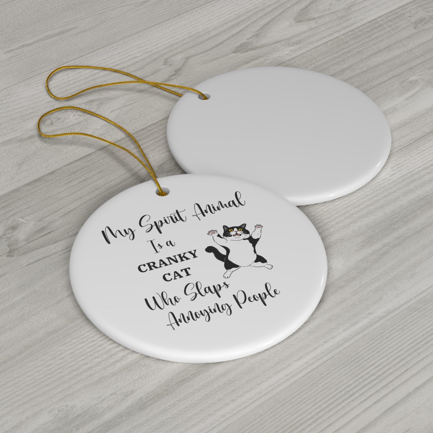 Funny Cat Mom Gift, Cranky Cat Ornament, My Spirit Animal Slaps Annoying People, Funny Cat Lover Gift, Cat Humor