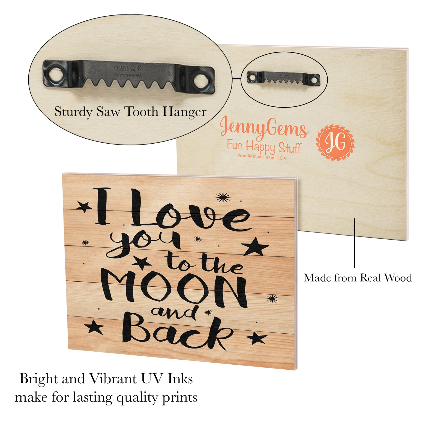 JennyGems I Love You To the Moon and Back Wooden Sign, Home Decor for Anniversary, Gifts for Girlfriend Wife, Farmhouse Wall Art, Made in USA