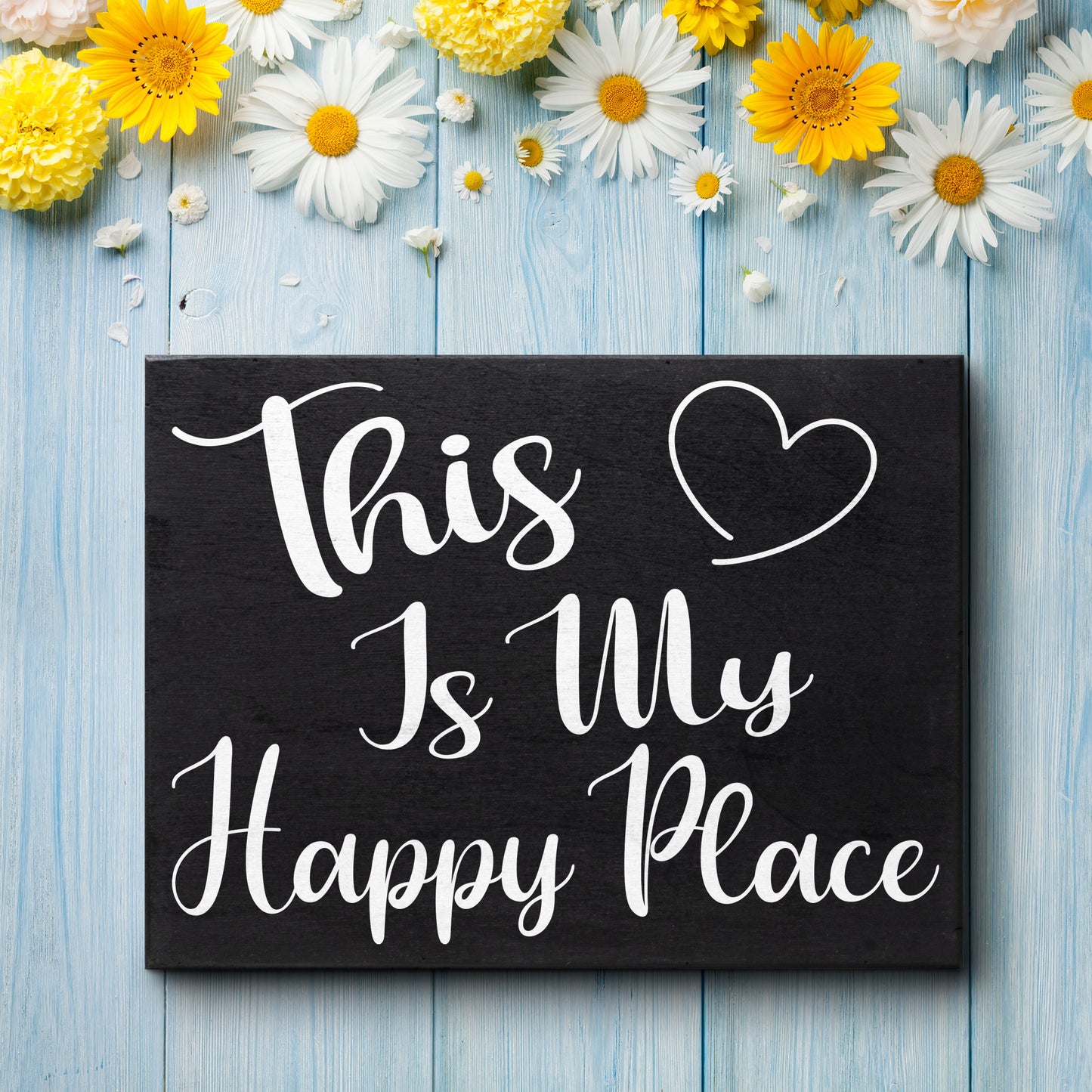 JennyGems Happy Place Gift Sign Plaque, 8x6 Inch Wood Wall Art, Housewarming Gifts, Birthday Gifts for Women, Inspirational Farmhouse Home Decor for Kitchen, Living Room, Bedroom