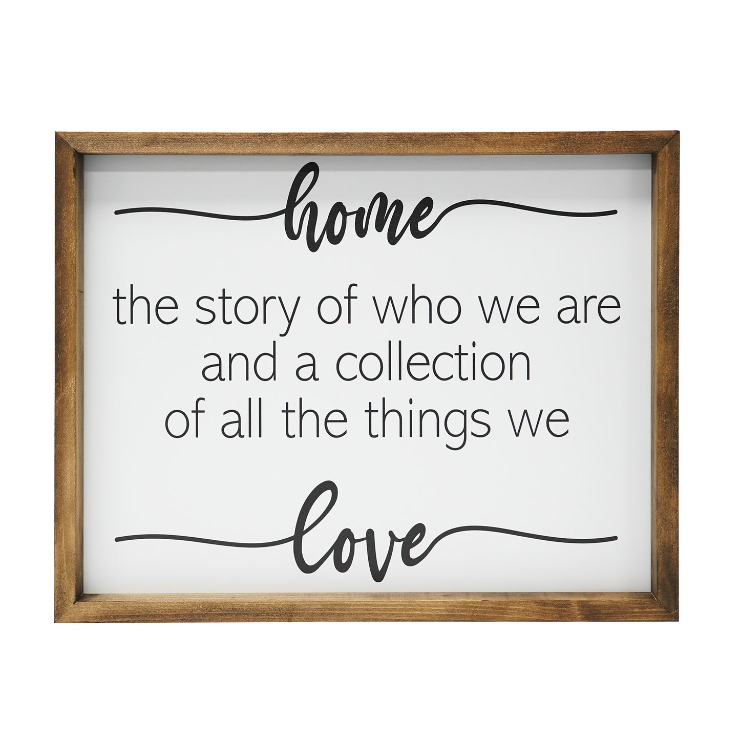 JennyGems Home the Story Of Who We Are and a Collection Of All the Things We Love Framed Wooden Sign, Family Wall Decor, 16 x 20, Farmhouse Love Sign