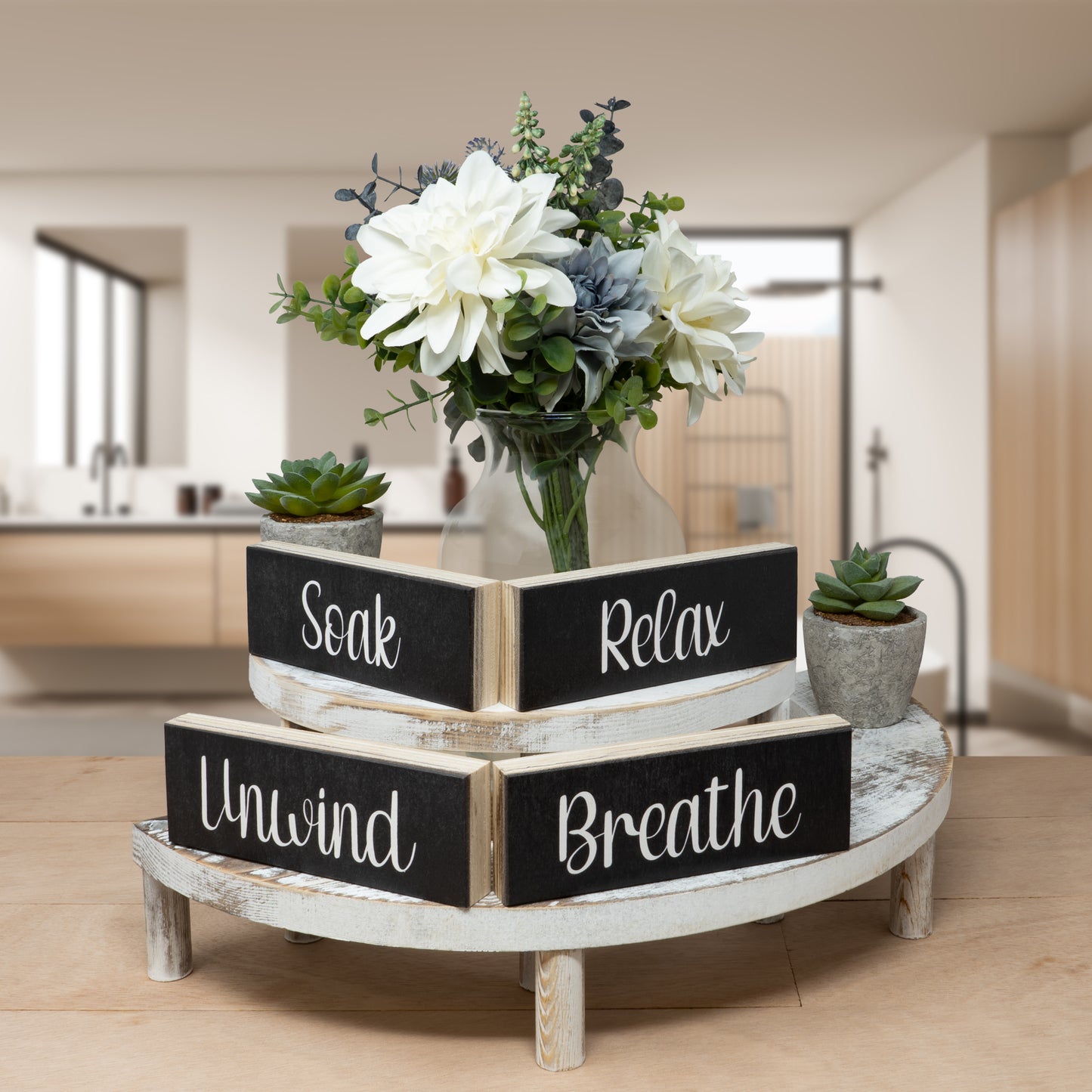 JennyGems Farmhouse Bathroom Decor, Breathe Sign Decor, Relax Soak Unwind Breathe Bathroom Wood Signs, Made in USA