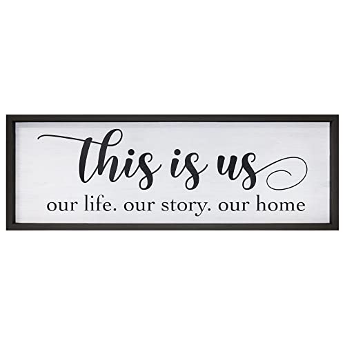 JennyGems This Is Us Wall Decor, Family Sign, Farmhouse Wood Framed Sign for Home, Entryway, Kitchen, Handmade in USA
