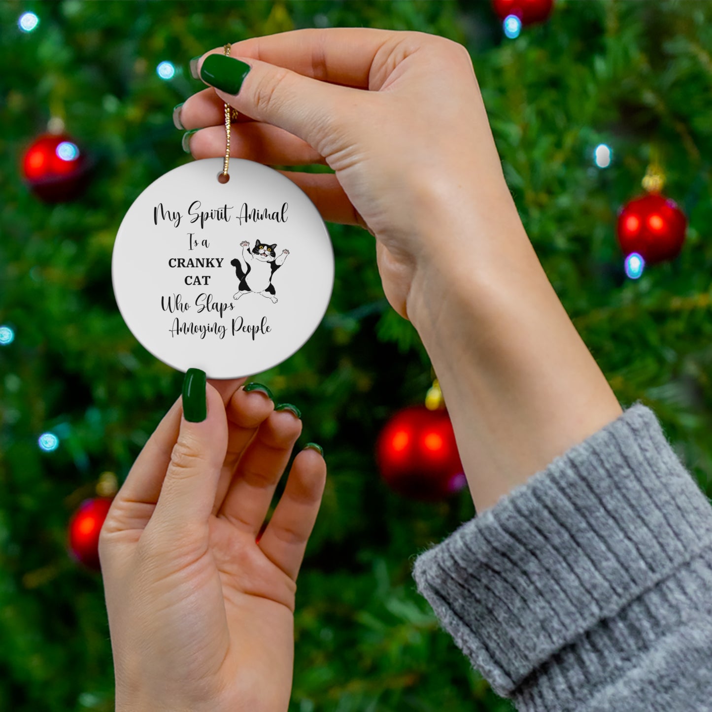 Funny Cat Mom Gift, Cranky Cat Ornament, My Spirit Animal Slaps Annoying People, Funny Cat Lover Gift, Cat Humor