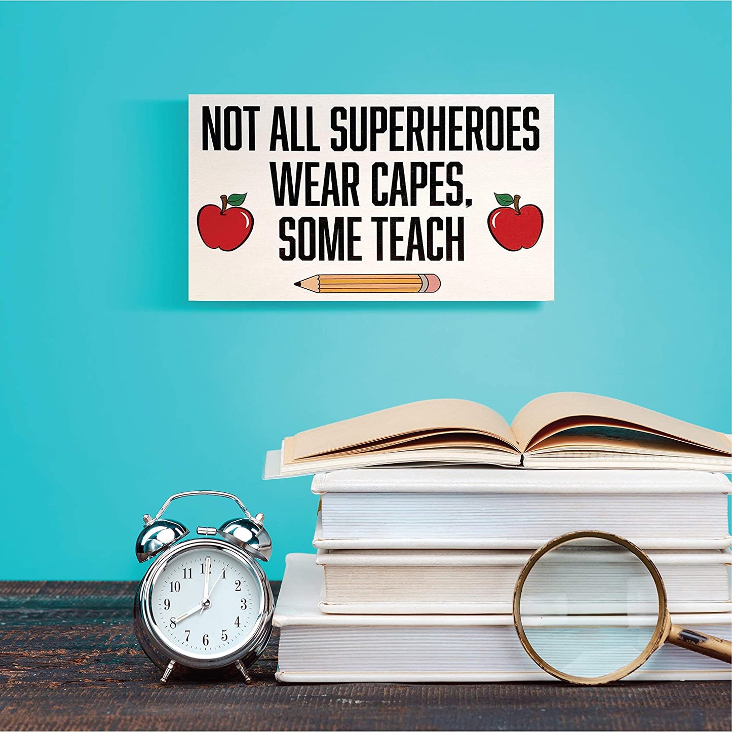 JennyGems Teacher Gifts, Not All Superheroes Wear Capes Some Teach Sign, Teacher Desk or Wall Art Sign, Teacher Appreciation Gifts, Gifts for Teachers, Teacher Plaques, 9.5x5.5 Inches, Made in USA