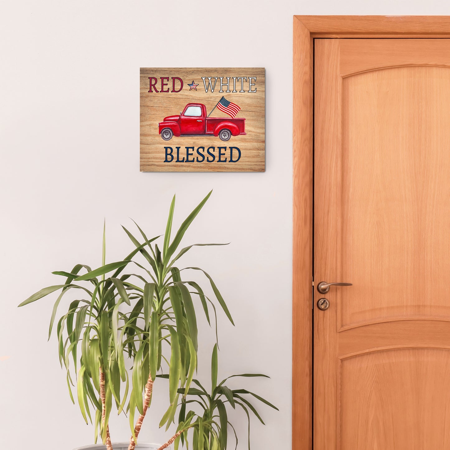 Red White and Blessed Wooden Patriotic Sign