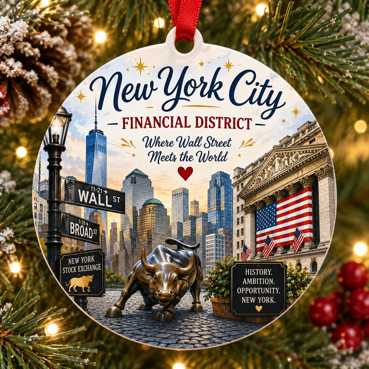 New York City Wall Street Financial District Christmas Ornament