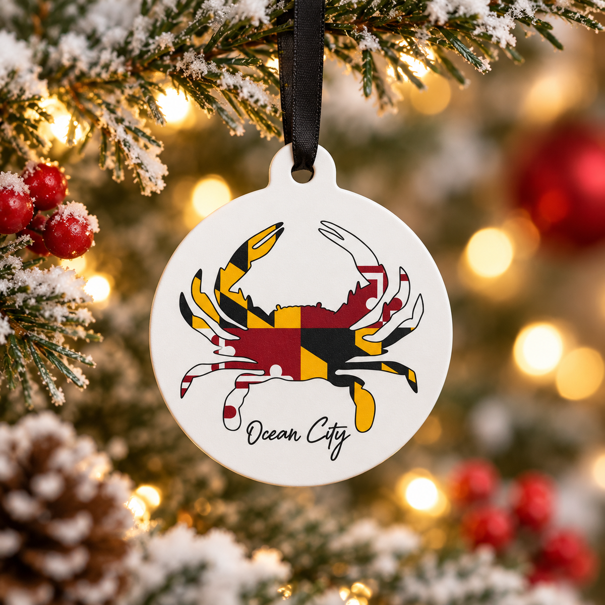 Ocean City MD Crab and Flag Christmas Ornament