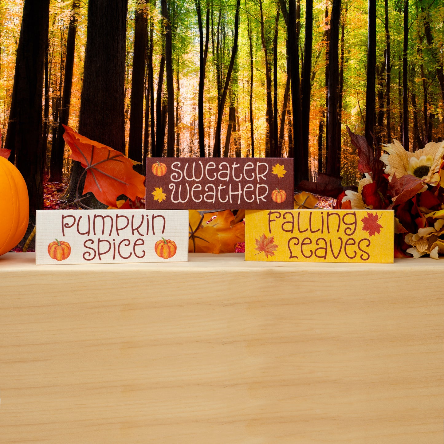 JennyGems Fall Decor, Fall Blocks Signs Pumpkin Spice Fall Decorations, Sweater Weather, Mantel and Tabletop Accents, Fall Tiered Tray Decor Made in USA