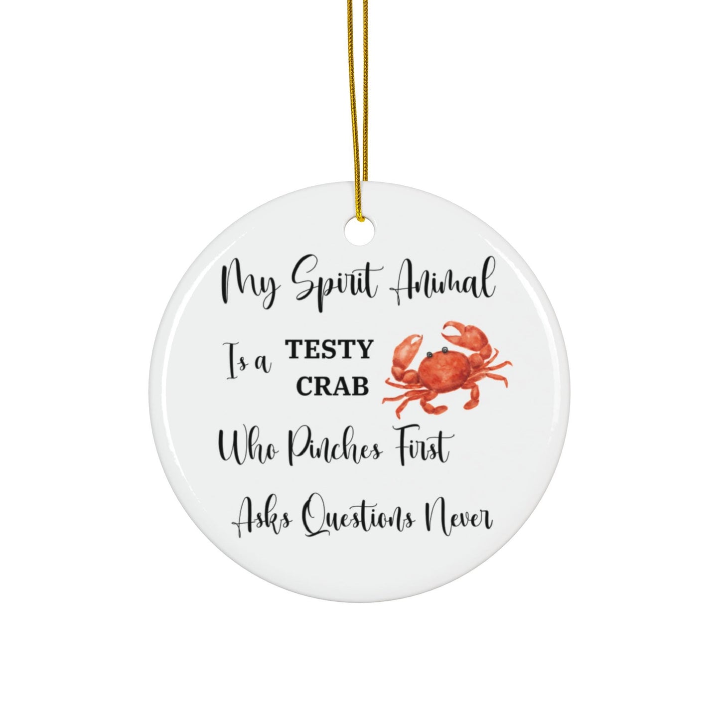 Crab Lover Gift, Funny Christmas Ornament - Testy Crab Spirit Animal, Snappy Holiday Decor, Quirky Xmas Decoration, Unique Tree Ornament
