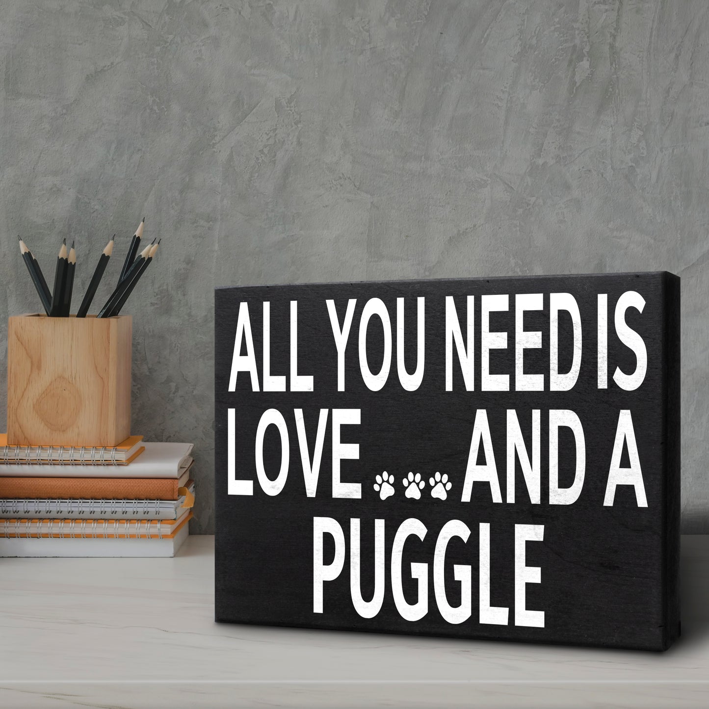 JennyGems Dog Accessories, All You Need is Love and A Puggle 8"x6" American Made Wood Sign, Puggle Gifts, Puggle Mom, Wall Art, Dog Decor, Dog Stuff