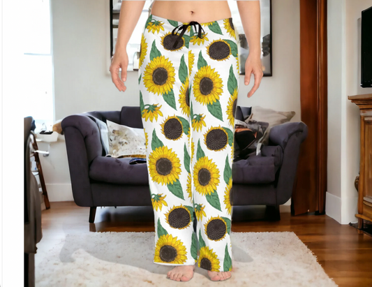 Womens Sunflower Pajama Pants, Cozy Loungewear Bottoms, Sunflower Gifts for Her, Comfortable Sleepwear
