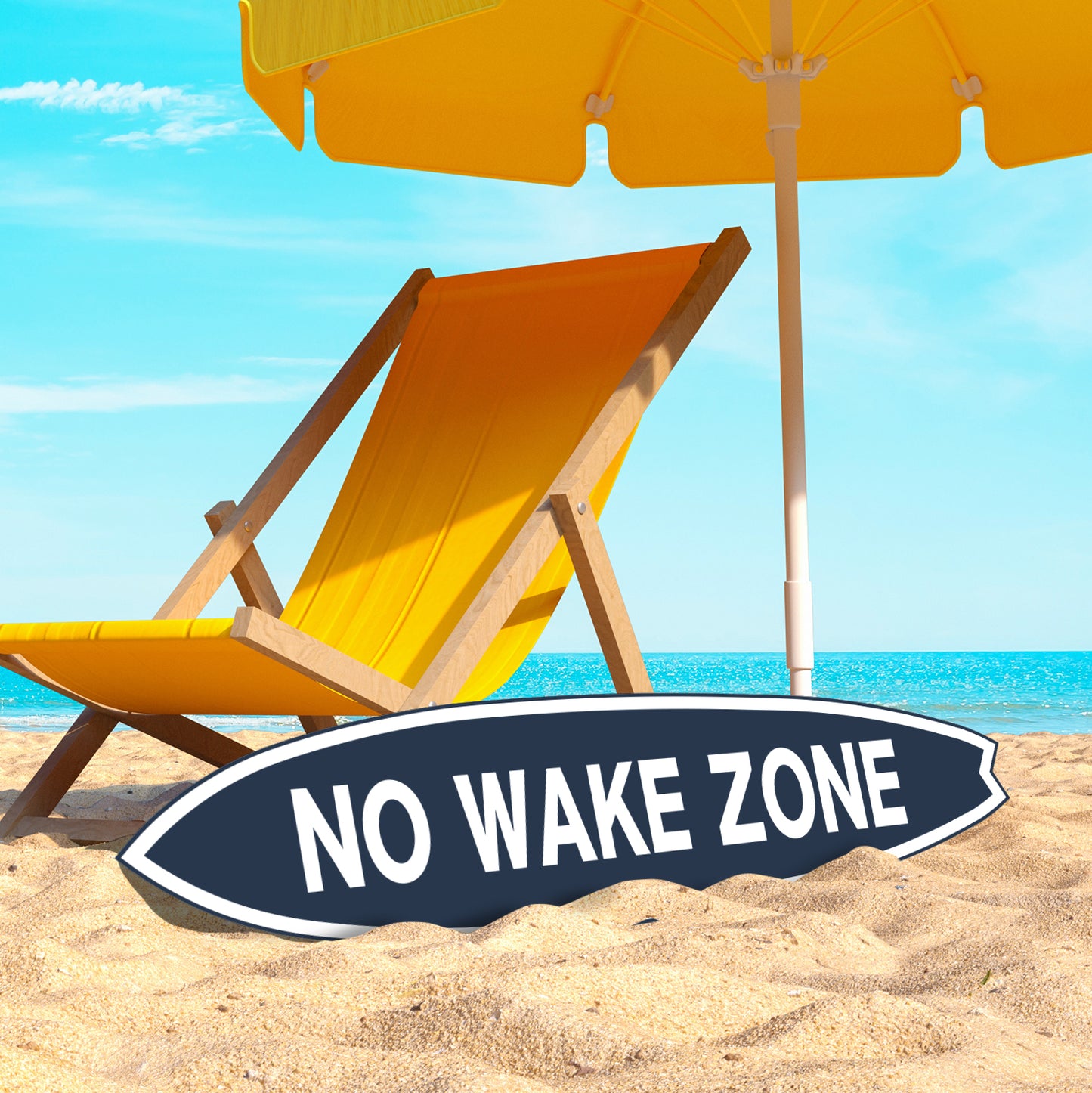 Outdoor No Wake Zone Surfboard Wall Art, Surfboard Sign, PVC for Outside and Inside, Blue and White Nautical Design, 5 Foot