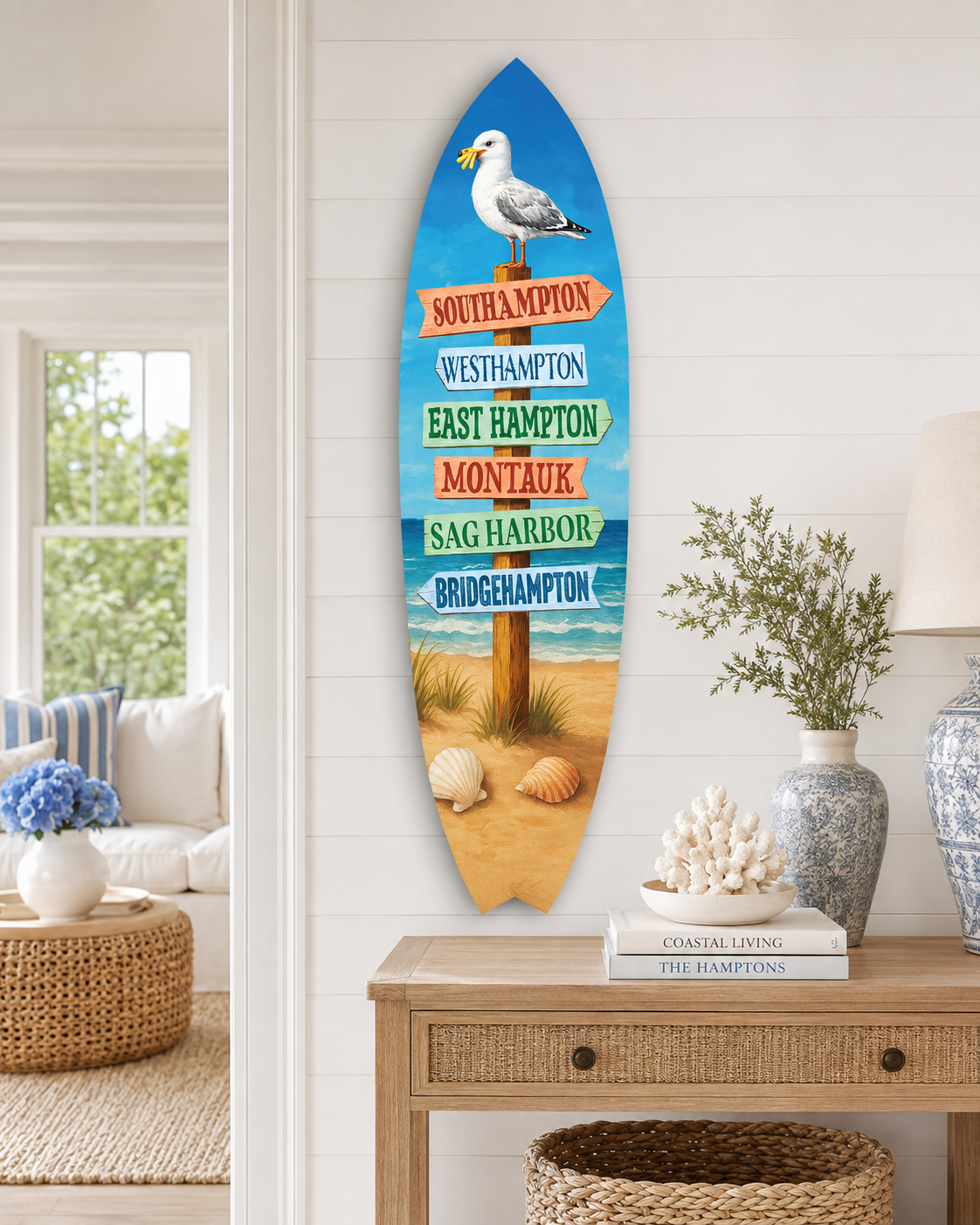 Southampton, Montauk, Sag Harbor  Surfboard Wall Sign Coastal Decor for Beach Houses