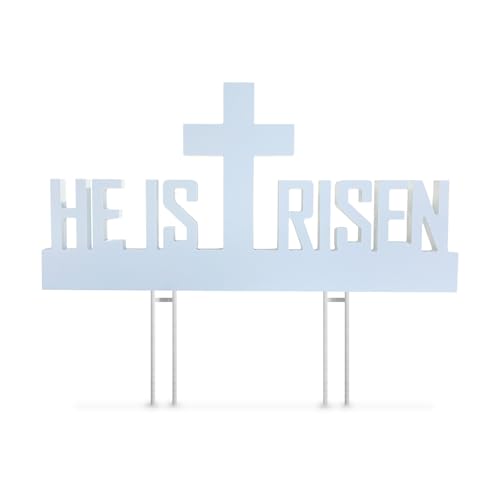 He Is Risen Outdoor Yard Sign – Easter Decorations, Weatherproof PVC with Metal Stakes, 2' x 1', for Yard, Church, or Garden Décor, White