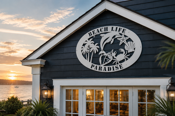 Beach Life Paradise – Coastal Beach House Wall Decor, Tropical Sign for Home, Porch, Fence, Indoor Outdoor Use Weatherproof PVC