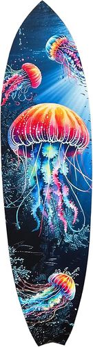 Outdoor Jellyfish Surfboard Wall Hanging, Weather Resistant, Decorative Jellyfish Wall Art, 4 Foot