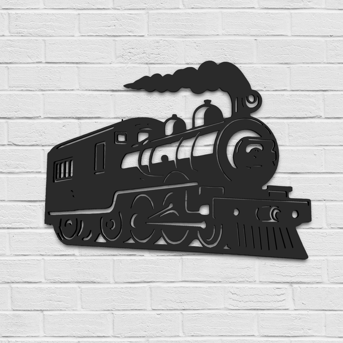 Outdoor Train Steam Locomotive Wall Art – Black PVC Railroad Decor – Weatherproof Train Car Sign
