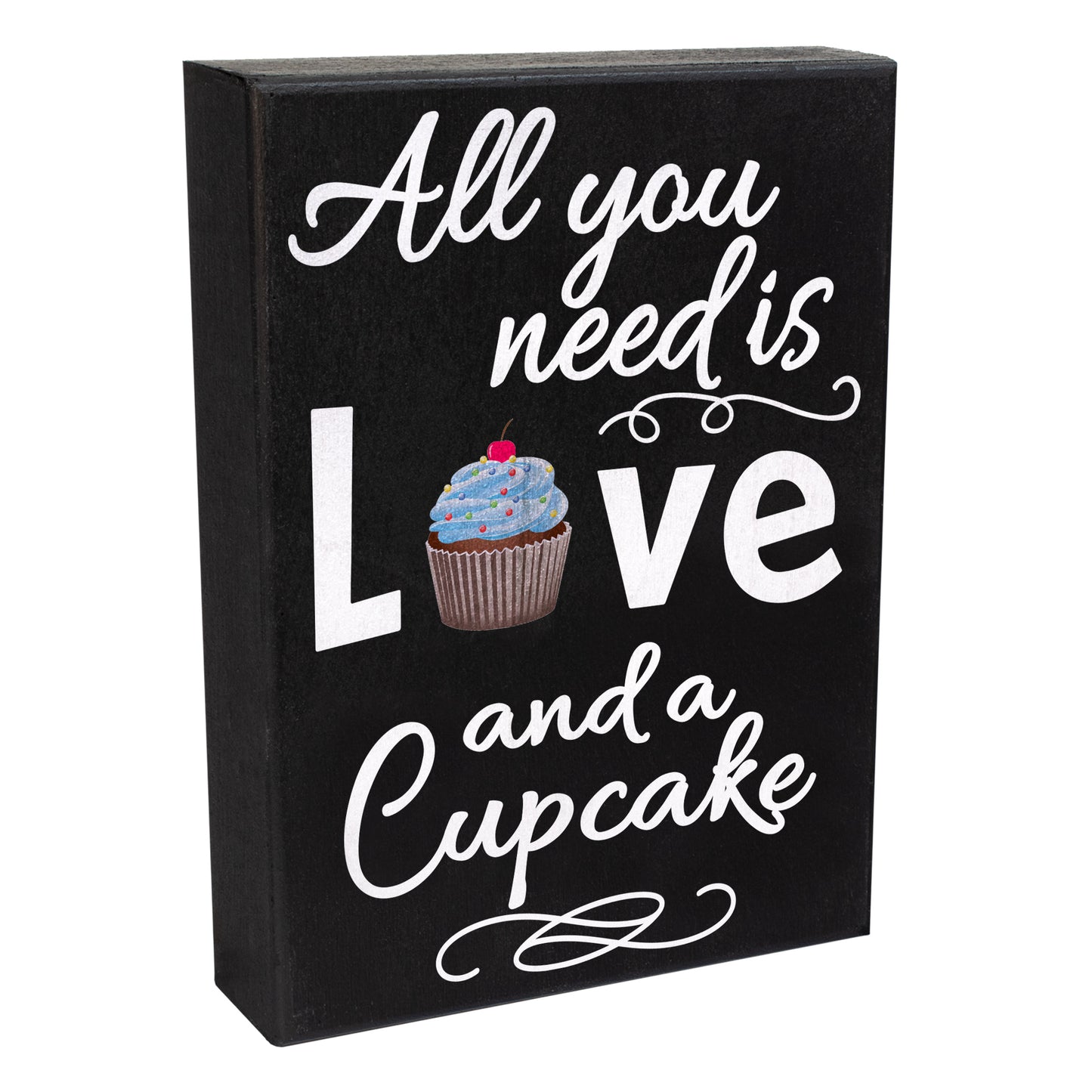 JennyGems All You Need Is Love and a Cupcake Sign, 6x8 Inches Wood Box Sign, Cupcake Gifts and Decor, Cupcake Themed Decor, Bakery Signs, American Made