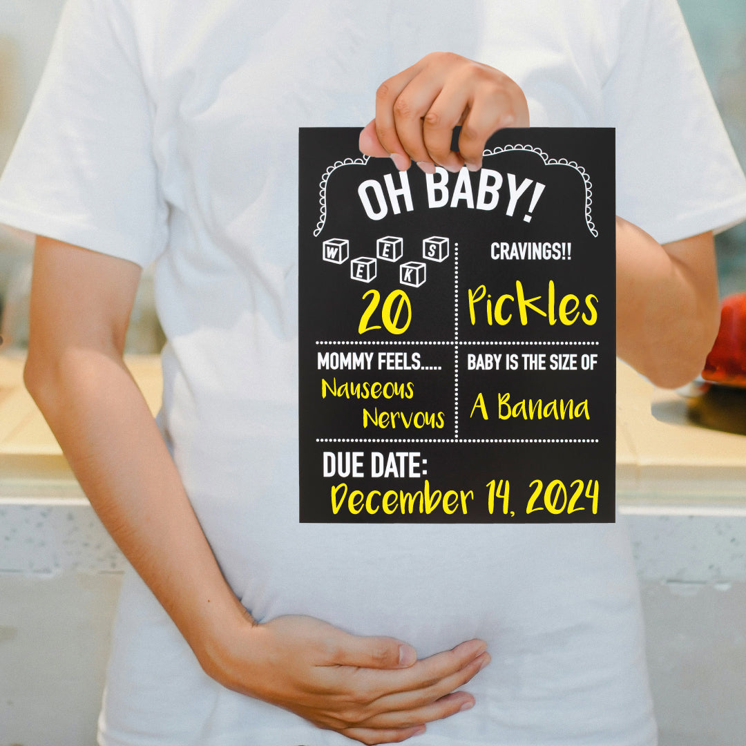 JennyGems Pregnancy Announcement Chalkboard, 11.5"x14.5" Reusable Weekly Pregnancy Tracker Photo Prop Board, Monthly Milestones Baby Bump Countdown, Pregnancy Timeline Wood Chalkboard Sign