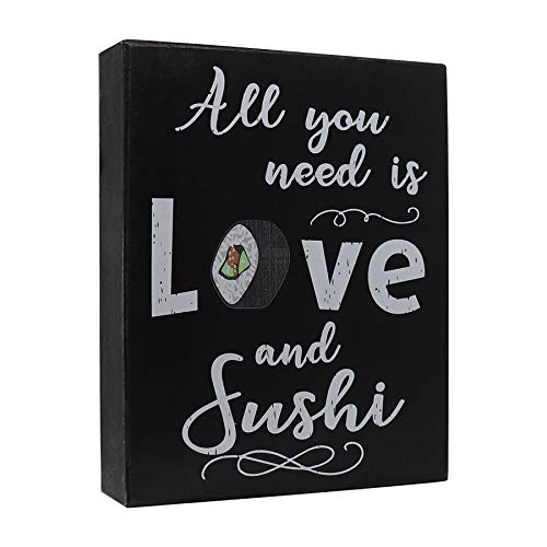 JennyGems- All You Need is Love and Sushi - Love Sayings - Real Wood Sign - Funny Gift Gifts - I Love You Gifts, Sushi Decor - Sushi Gifts, Shelf Knick Knacks
