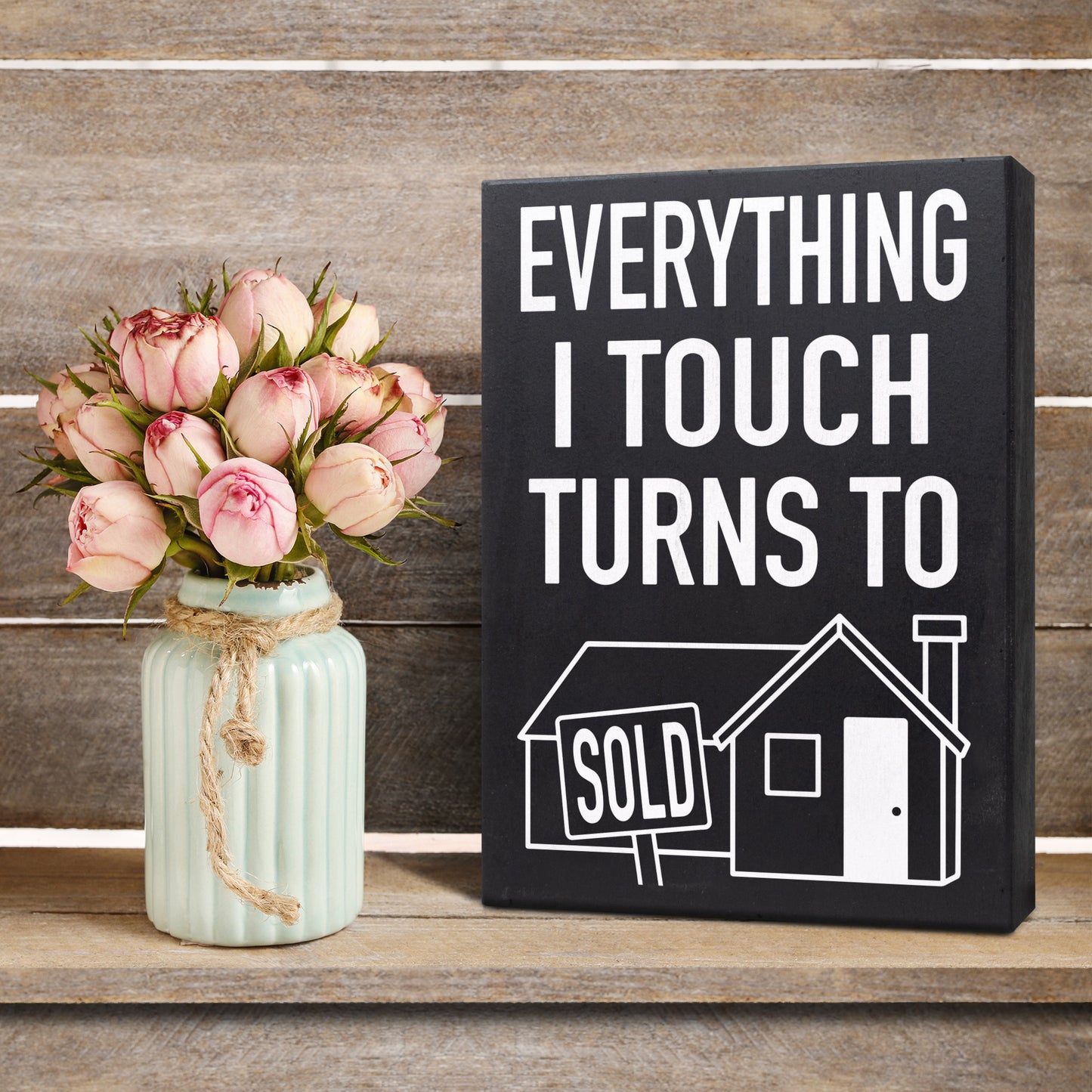 JennyGems Real Estate Agent Supplies, Best Real Estate Agent Gifts, Everything I Touch Turns to Sold Wood Box Sign, Closing Gift for Real Estate Agent, Social Media Prop for Real Estate, Funny Gifts