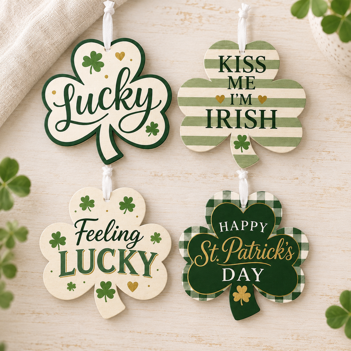 Shamrock Ornaments 4pc Set, St. Patrick's Day Decor
