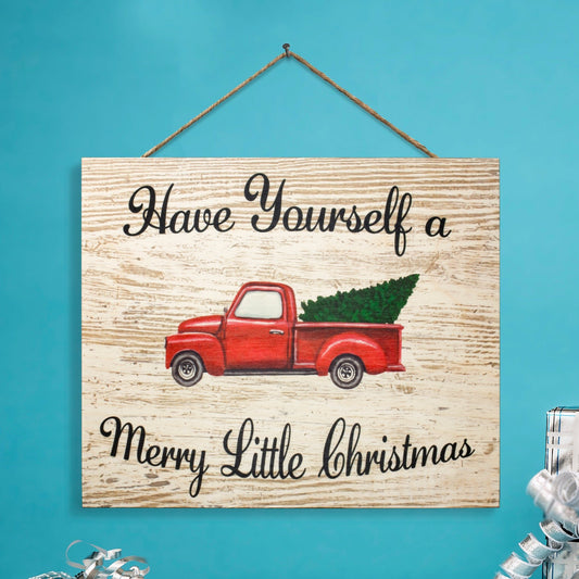 Vintage Red Truck with Christmas Tree Decor, Real Wood, 10x12 Inch, Christmas Sign, Made in USA