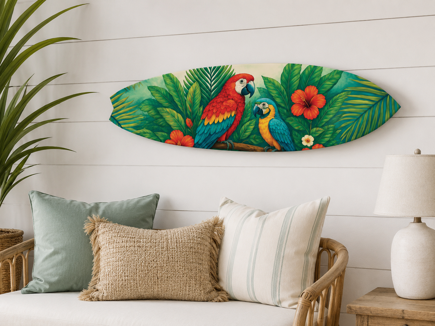 Tropical Parrot Surfboard Wall Art | JennyGems | Indoor & Outdoor Décor