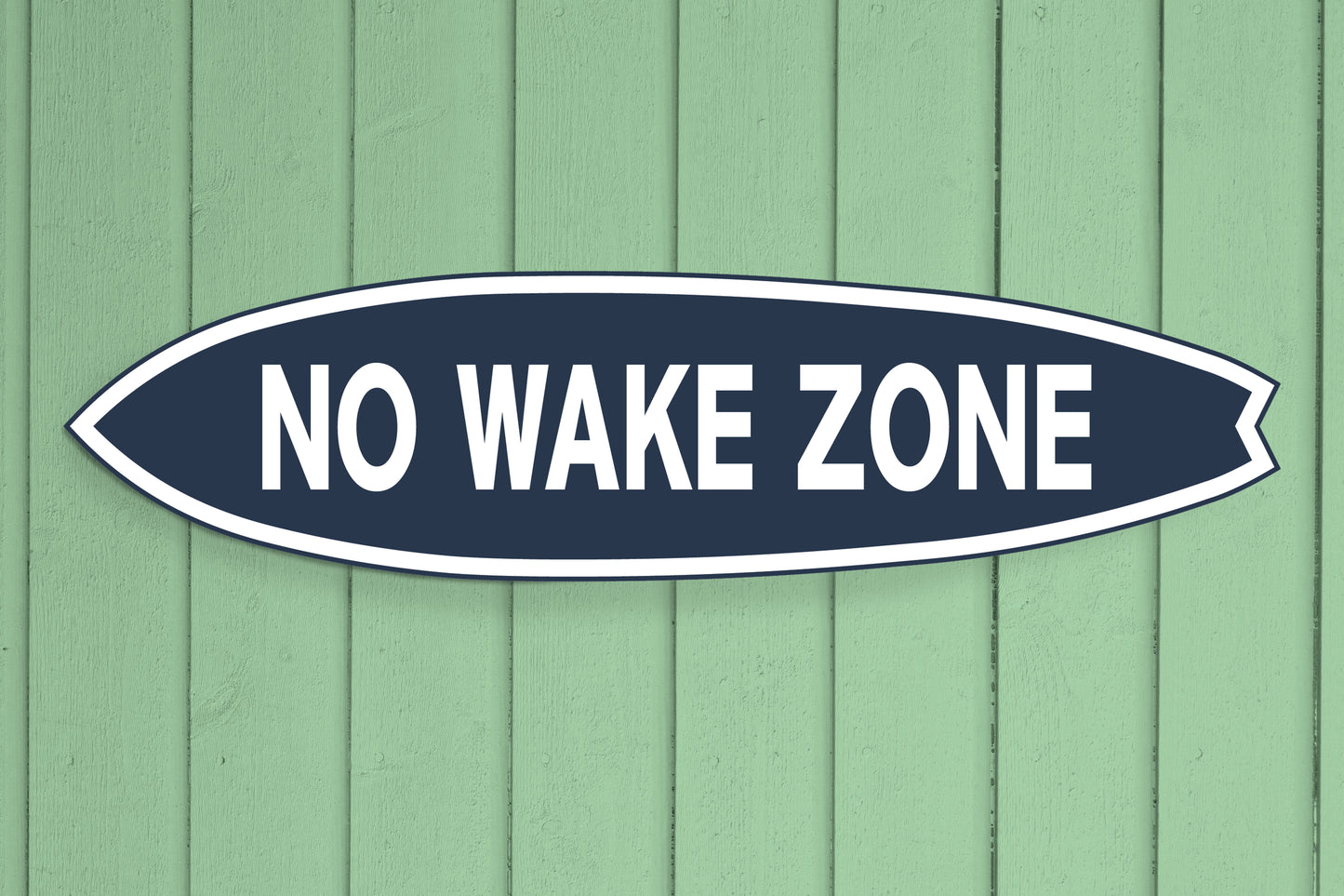 Outdoor No Wake Zone Surfboard Wall Art, PVC for Outside and Inside, Blue and White Nautical Decor, 4 Foot