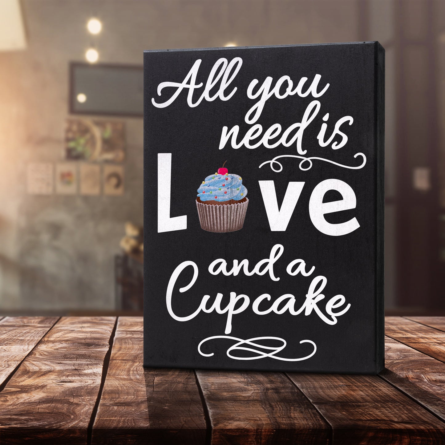JennyGems All You Need Is Love and a Cupcake Sign, 6x8 Inches Wood Box Sign, Cupcake Gifts and Decor, Cupcake Themed Decor, Bakery Signs, American Made