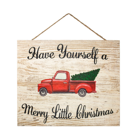 Vintage Red Truck with Christmas Tree Decor, Real Wood, 10x12 Inch, Christmas Sign, Made in USA