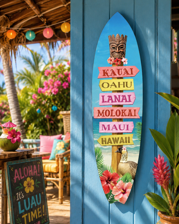 Hawaii Surfboard Sign: Indoor Outdoor Tropical Decor