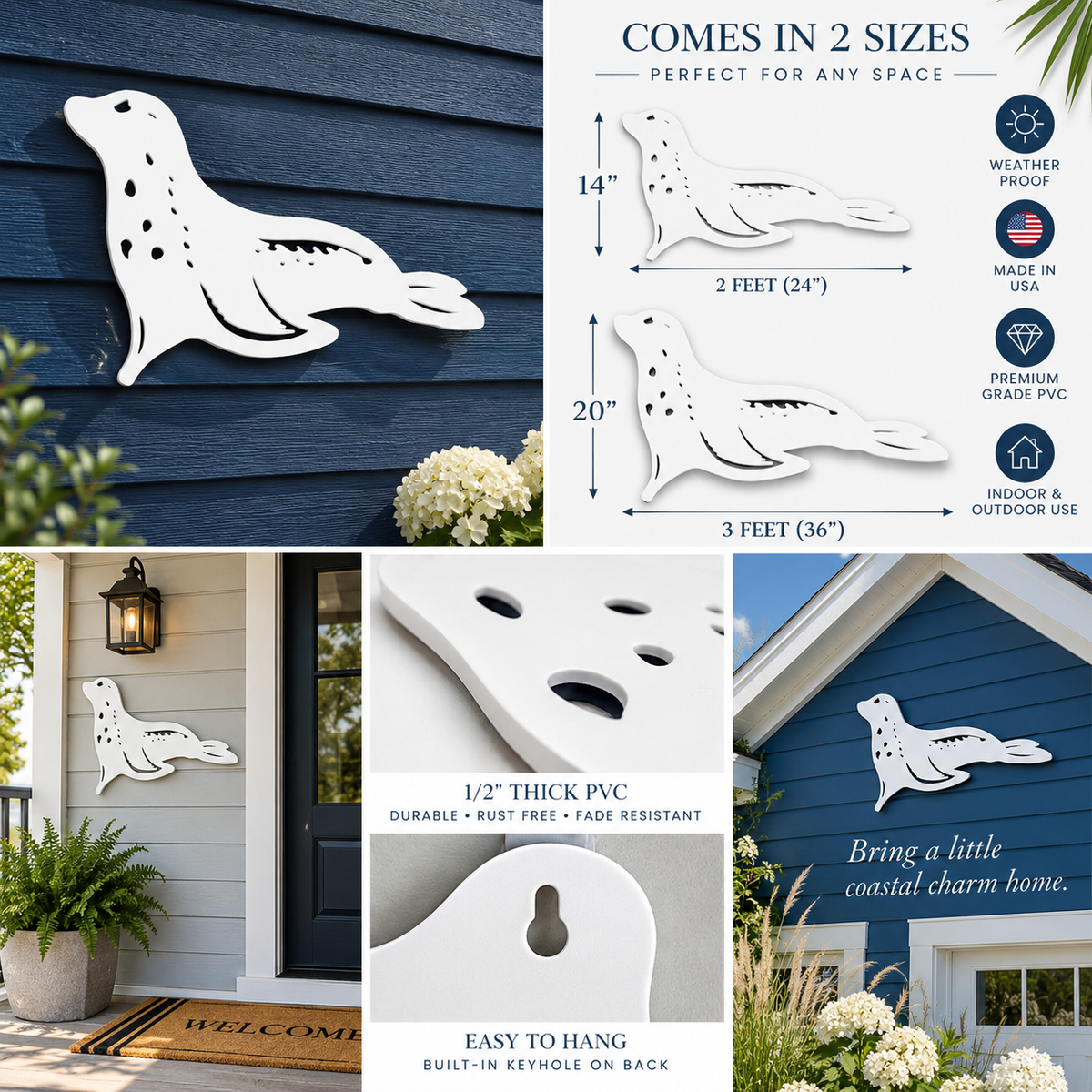 Outdoor Seal Wall Decor, PVC Coastal Seal Decoration for Beach House & Ocean Art