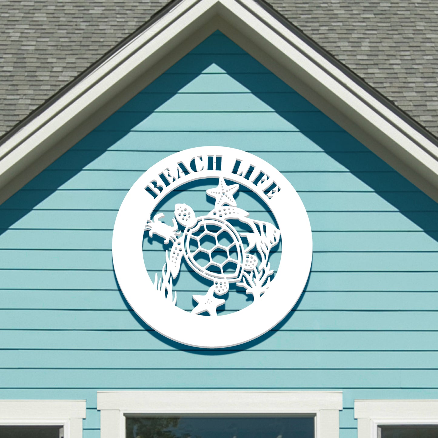 Outdoor PVC Sea Turtle "Beach Life" Sign, 2 Foot