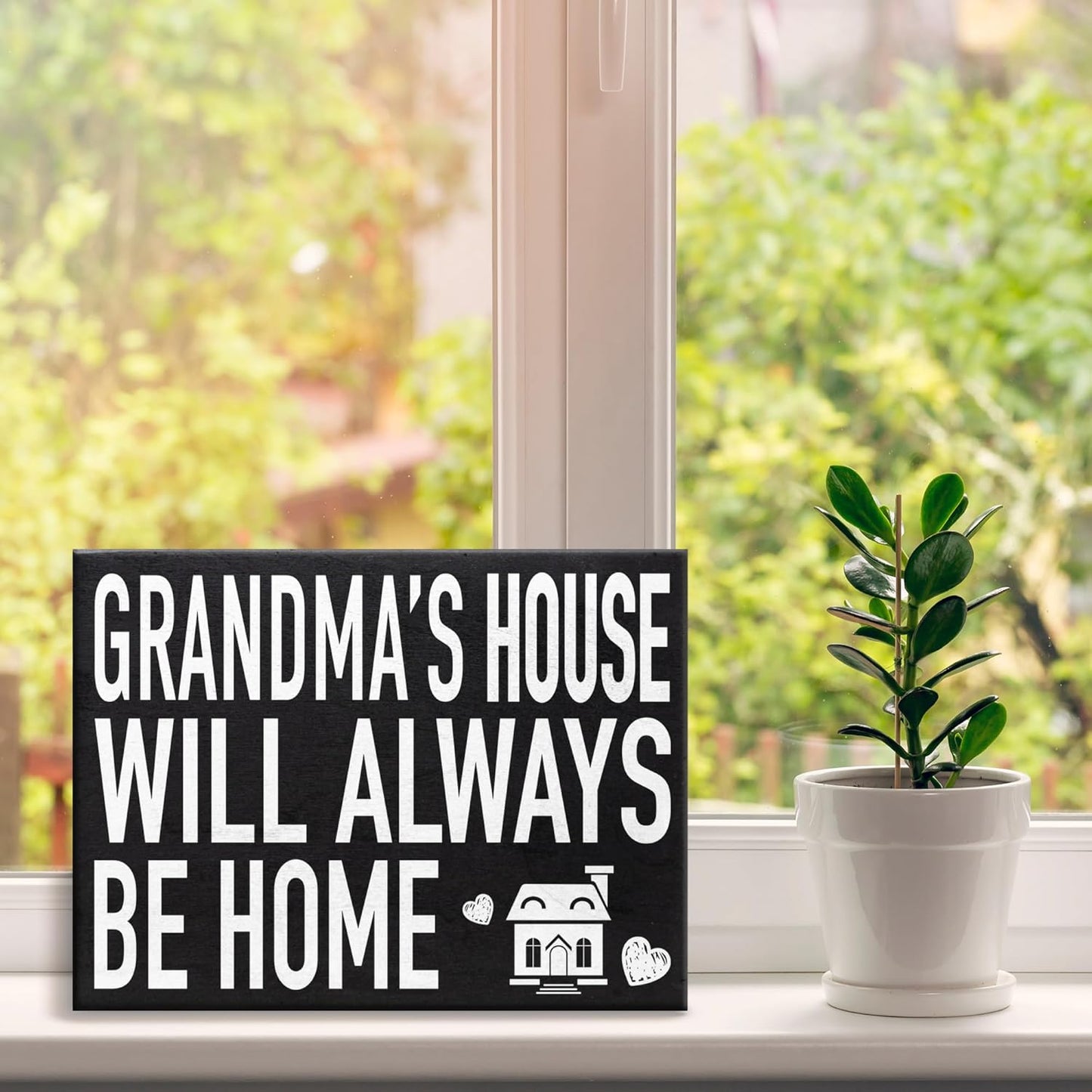 JennyGems Grandma Gift – “Grandma’s House Will Always Be Home” Wooden Sign – Sentimental Birthday & Christmas Gift from Grandchildren or Children – Wall & Shelf Décor – Made in USA