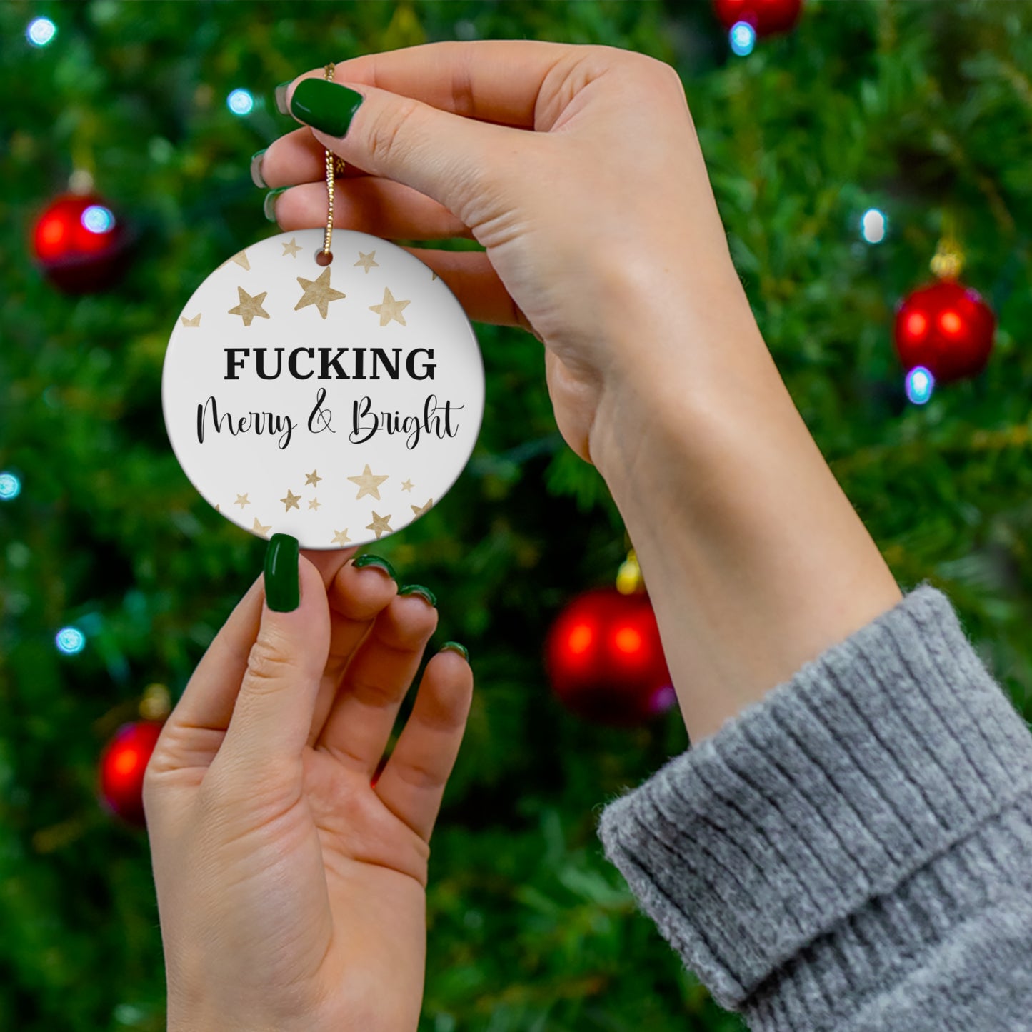 Fucking Merry and Bright Funny Christmas Ornament - Offensive Holiday Decor, Sarcastic Xmas Tree Decoration, Inappropriate Gag Gift