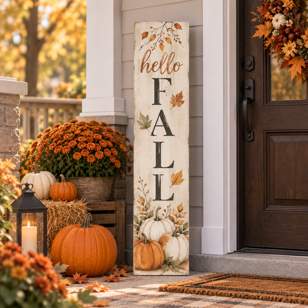 Hello Fall Porch Board Sign – Autumn Outdoor Seasonal Decor
