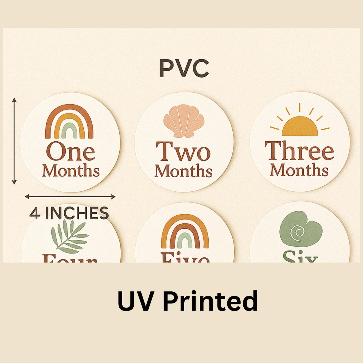 Boho Baby Monthly Milestone Disc Set – Printed PVC Milestone Markers, Coastal Baby Shower Gift, Gender Neutral Photo Prop, Newborn Keepsake