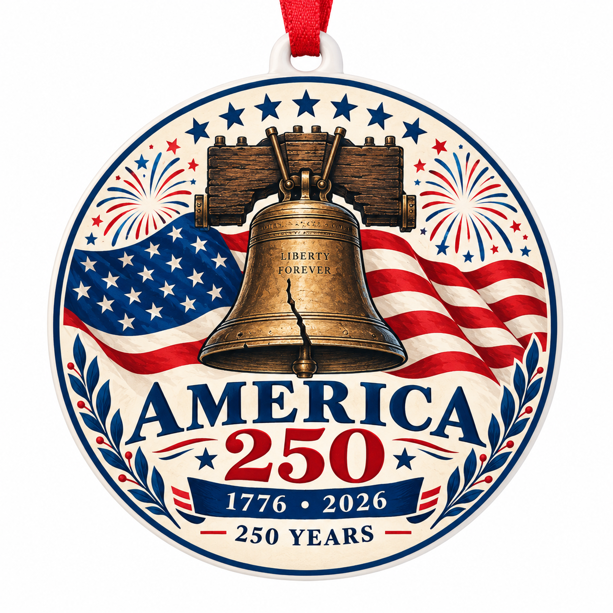 America 250th Anniversary Ornament 1776-2026, Liberty Bell Patriotic Christmas Ornament, USA 250 Keepsake, American Gift