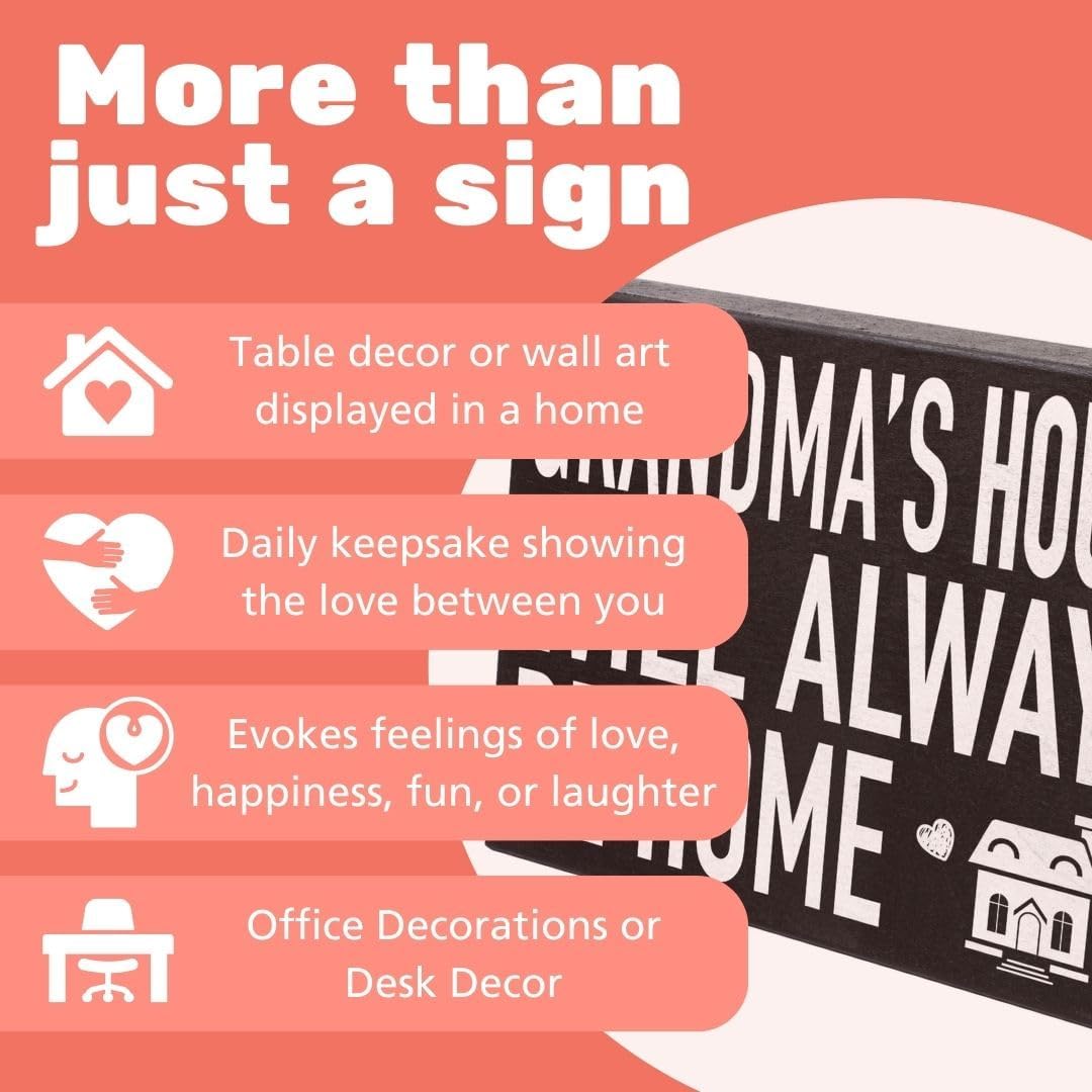 JennyGems Grandma Gift – “Grandma’s House Will Always Be Home” Wooden Sign – Sentimental Birthday & Christmas Gift from Grandchildren or Children – Wall & Shelf Décor – Made in USA