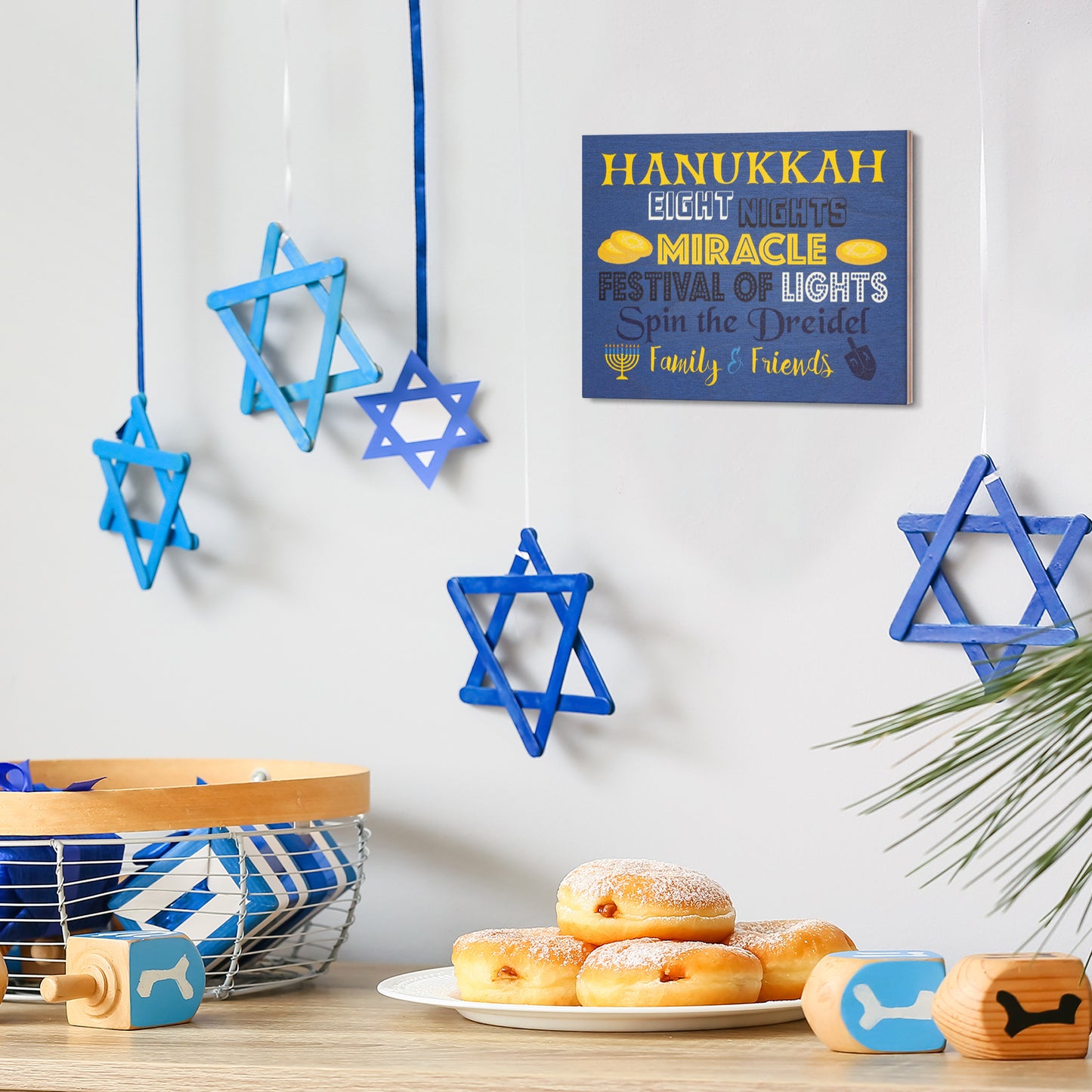 Hanukkah Decorations, Dreidel Decor, Festival Of Lights Hanukkah Gifts, Wood Sign, Hanukkah Menorah 8 Nights Miracle