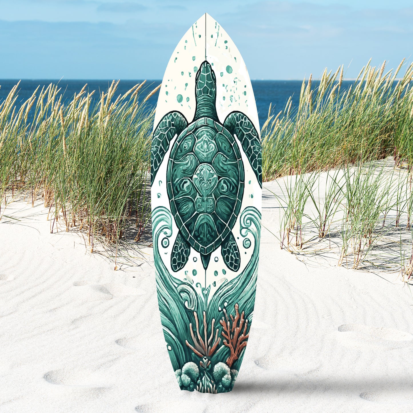 Decorative Outdoor Turtle Surfboard Wall Art, PVC, Weather Resistant, 5 Foot