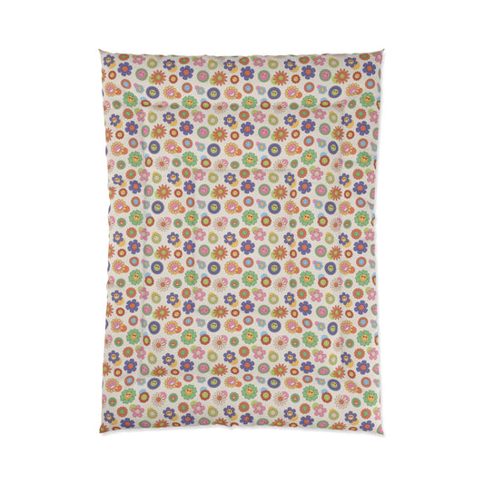 Retro Hippie Flower Bed Comforter | 1960s Comforter and 1970s Themed Comforter, Flower Power Boho Vintage Inspired