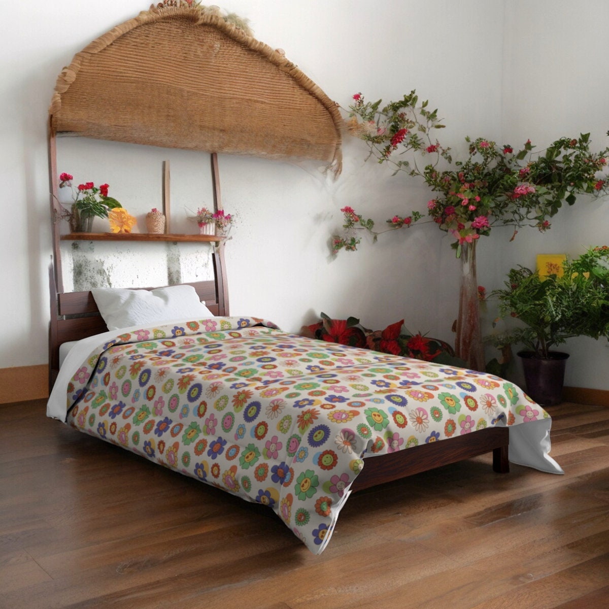 Retro Hippie Flower Bedding Comforter | 1960s Comforter and 1970s Themed Comforter, Flower Power Boho Vintage Inspired
