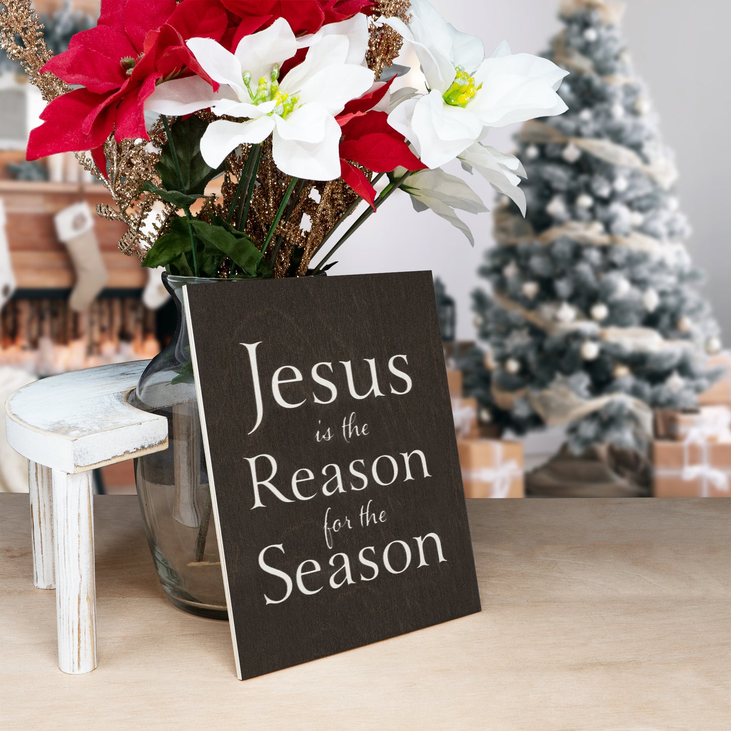 Jesus is the Reason For The Season Wood Sign, Christmas Decorations, Holiday Decor, Christmas Gifts, American Made (Black)