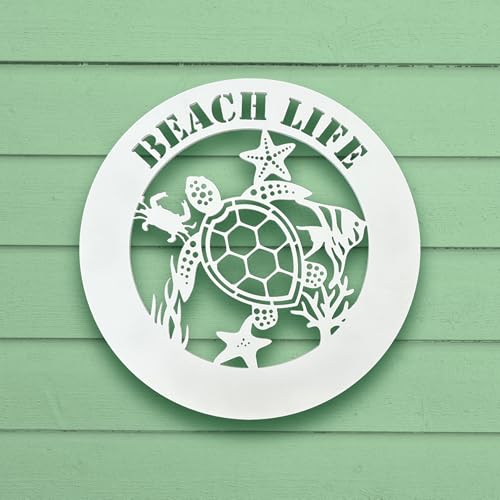 Outdoor PVC Sea Turtle "Beach Life" Sign, 2 Foot